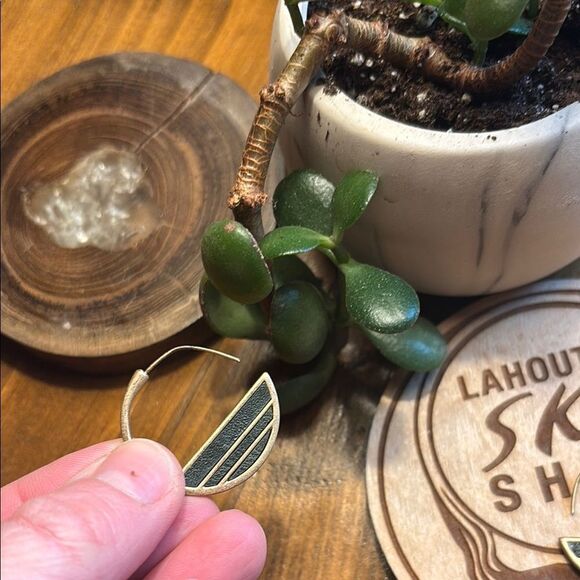 Chic Gold and Hunter Green Hoop Earrings - Picture 4 of 9